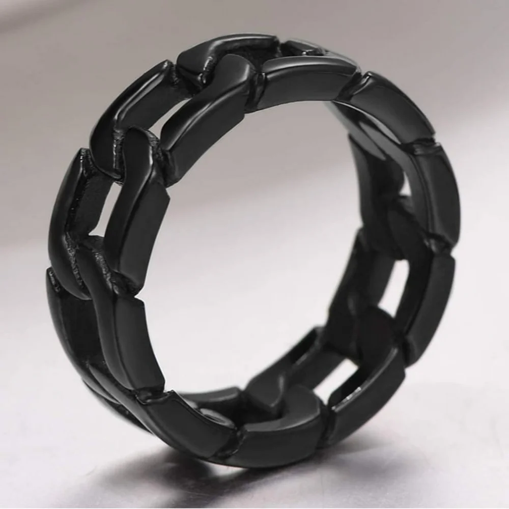 Men's Cool Black Gun Plated Chain Ring Size 8